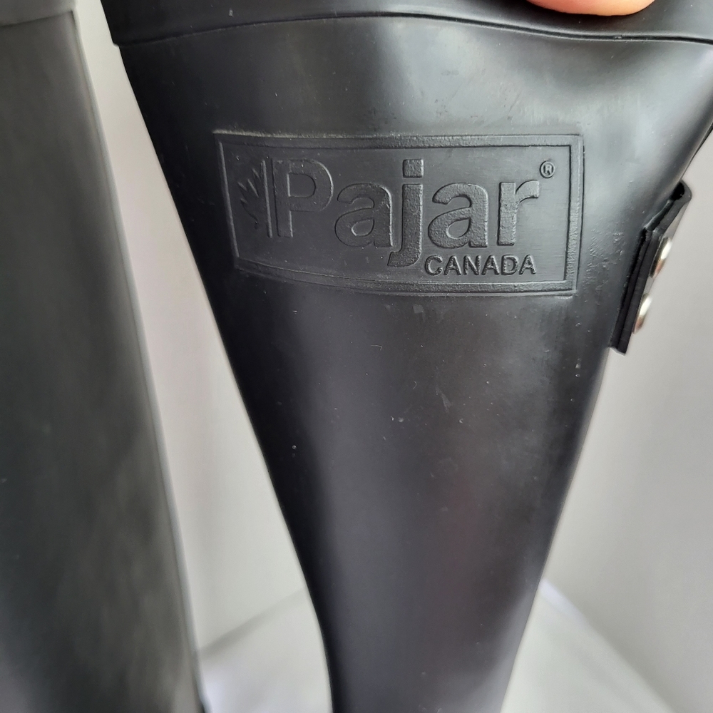 Pajar Moto Style Black Slip On Rain Boots Sz 5½ - Picture 11 of 15